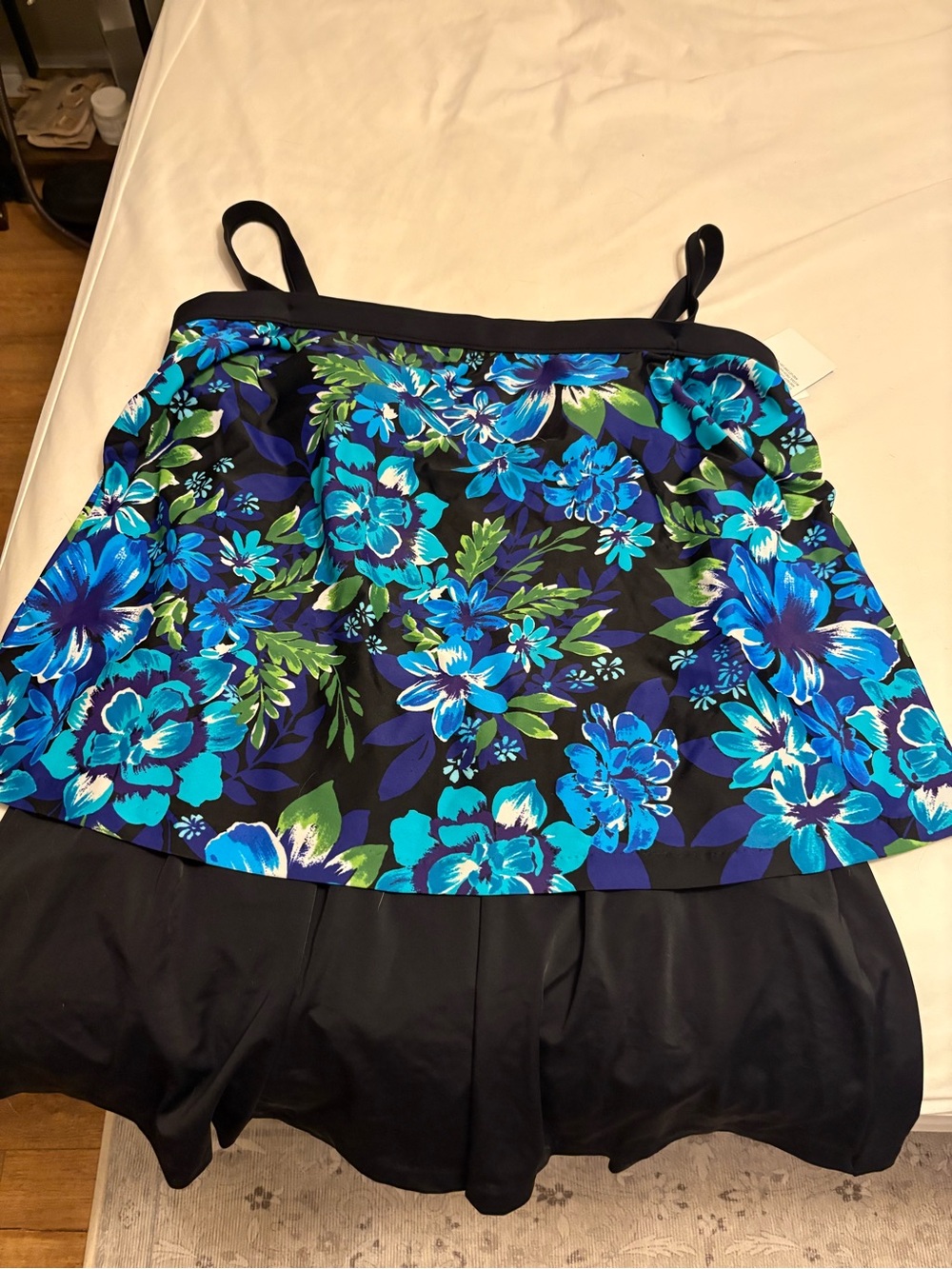 Floral Black One-Piece Swimdress with Blue & Green Print NWT 20w